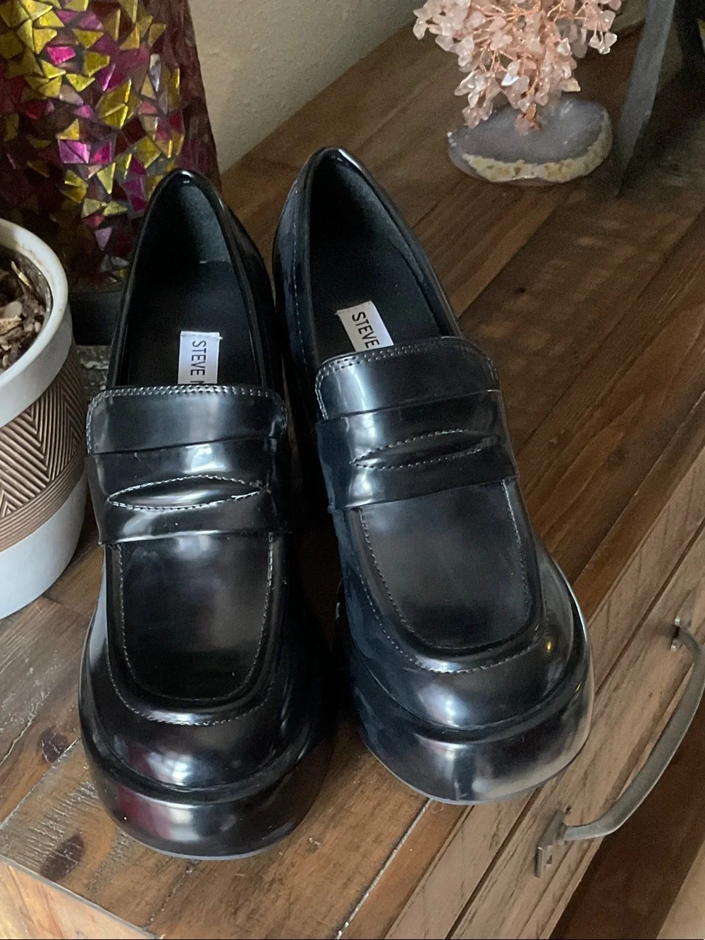 Steve Madden Shiny Black Platform Penny Loafers